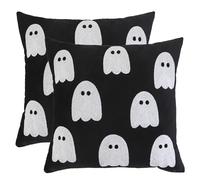 Tosleo Halloween Decor Pillow Covers 16x16 Set of 2 White Cute Ghost Throw Pillow Covers Happy Halloween Black Decoration Embroidered Pillow Cases for Halloween Home Velvet Thanksgiving Cushion Case