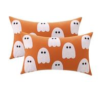 Tosleo Halloween Pillow Covers 12x20 inch Set of 2 Orange Ghost Happy Halloween Cotton Pillows Throw Pillow Cover Soft Cushion Case for Home Sofa Couch Indoor Outdoor Halloween Decoration
