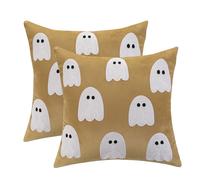 Tosleo Halloween Pillow Covers 16x16 Set of 2 White Cute Ghost Throw Pillow Covers Happy Halloween Khaki Embroidered Pillow Cases for Home Velvet Thanksgiving Cushion Case Fall Decor
