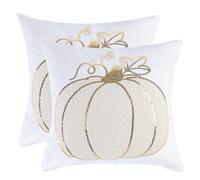 Tosleo Halloween Throw Pillow Covers 18x18 inch Set of 2 Halloween Beige Sequin Pumpkin Embroidered Pillow Cases Thanksgiving Home Party Pumpkin Decor White Velvet Pillowcases Cushion Covers
