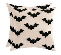 Tosleo Halloween Throw Pillow Covers 18x18 Set of 2 Black 3D Bats Embroidery Pillow Cases Thanksgiving Home Party Fall Decor Pillowcases Cushion Covers for Sofa Bed Couch