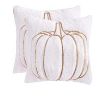 Tosleo Halloween Throw Pillow Covers 18x18 Set of 2 White Sequin Embroidery Single Big Pumpkins Pillow Cases Thanksgiving Home Party Pumpkin Fall Decor Plush Pillowcases Cushion Covers