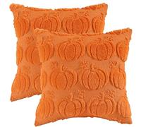 Tosleo Halloween Throw Pillow Covers Set of 2 Faux Fur Orange Pumpkin Pattern Decorative Cushions 18x18 In Soft Plush Pillows Fall Pillowcase Thanksgiving for Couch Sofa Bedroom Chair Home Decor