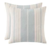 Tosleo Light Blue Pillow Cover 18x18 inch Pack of 2 Boho Throw Pillow Covers Couch Coastal Decorative Pillow Cases Woven Textured Neutral Boho Stripes Cushion Cover Farmhouse Decor
