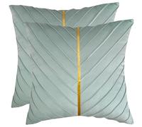 Tosleo Mint Green Velvet Throw Pillow Covers 18x18 inch Pack of 2 with Gold Leather Decorative Couch Pillowcases Luxury Modern Pillow Cases for Living Room Bedroom Sofa Cushion Bed 45 x 45 cm