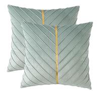 Tosleo Mint Green Velvet Throw Pillow Covers 24x24 inch Pack of 2 with Gold Leather Decorative Couch Pillowcases Luxury Modern Pillow Cases for Living Room Bedroom Sofa Cushion Bed 60 x 60 cm