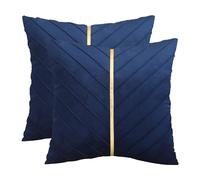 Tosleo Navy Blue Velvet Throw Pillow Covers 16 x 16 inch Pack of 2 with Gold Leather Decorative Couch Pillowcases Luxury Modern Pillow Cover for Living Room Bedroom Sofa Cushion Bed 40 x 40 cm