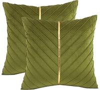 Tosleo Olive Green Velvet Throw Pillow Covers 26x26 Pack of 2 with Gold Leather,Decorative Couch Pillowcases Luxury Modern Pillow Cover for Living Room Bedroom Sofa Cushion Bed