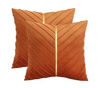 Tosleo Orange Velvet Throw Pillow Covers 20x20 inch Pack of 2 with Gold Leather Halloween Decorative Couch Pillowcases Luxury Modern Pillow Cover for Living Room Bedroom Sofa Cushion Bed 50x50CM