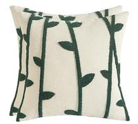 Tosleo Pack of 2 Decorative Pillowcases 18x18 inch Green Straw Embroidered Throw Pillow Covers Farmhouse Cotton Pillow Cushion Cases Home Decor Square Floral Pillow Case