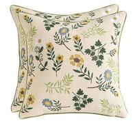 Tosleo Pack of 2 Embroidered Throw Pillow Covers 16x16 inch Green Leaves Small Crushed Flower Farmhouse Pillow Cushion Cases Decorative Pillowcases Home Decor Square Floral Pillow Case