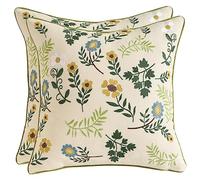 Tosleo Pack of 2 Spring Pillowcases 18x18 inch Embroidered Throw Pillow Covers Green Leaf Small Crushed Flower Farmhouse Pillow Cushion Cases Home Decor Square Floral Pillow Case