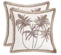 Tosleo Pack of 2 Summer Cushion Covers, 45 x 45 cm, Brown Embroidered Palm Tree, Tropical Leaves Cushion Cover with Closed Edges, Cushion Cover for Sofa, Bedroom, Farmhouse, Living Room Decoration