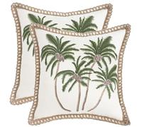 Tosleo Pack of 2 Summer Cushion Covers, 45 x 45 cm, Tropical Palm Trees, Jute Boho Cushion Cover with Closed Edges, Decorative Cushion Covers, Decoration for Sofa, Bedroom, Farmhouse, Living Room