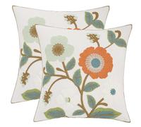 Tosleo Pack of 2 Throw Pillow Covers Embroidered Orange Flowers Cushion Covers 18 x 18 in Garden Cotton Pillowcases Spring Summer Modern for Sofa Bedroom Car Farmhouse Outdoor Decoration