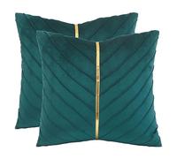 Tosleo Peacock Blue Velvet Throw Pillow Covers 18x18 inch Pack of 2 with Gold Leather Decorative Couch Pillowcases Luxury Modern Pillow Cover for Living Room Bedroom Sofa Cushion Bed 45x45cm