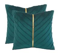 Tosleo Peacock Blue Velvet Throw Pillow Covers 22x22 inch Pack of 2 with Gold Leather Decorative Couch Pillowcases Luxury Modern Pillow Cover for Living Room Bedroom Sofa Cushion Bed 55x55cm