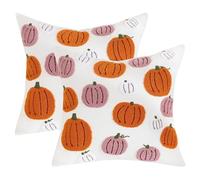 Tosleo Pink Halloween Throw Pillow Covers 18x18 inch Set of 2 Halloween Orange Pumpkins 3D Embroidered Pillow Cases Thanksgiving Home Party Fall Decor Pillowcases Cushion Covers