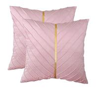 Tosleo Pink Velvet Throw Pillow Covers 18x18 inch Pack of 2 with Gold Leather Valentines Day Decor Couch Pillowcases Luxury Modern Pillow Cover for Wedding Living Room Bedroom Sofa Cushion Bed 45x45CM