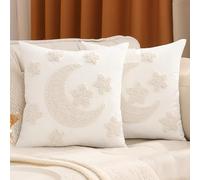 Tosleo Ramadan Pillow Covers 18x18 inch Set of 2 Beige Tufted Embroidery Throw Pillow Covers Ramadan Mubarak Cushion Covers Ramadan Moon and Star Decorations for Home Couch Sofa Outdoor