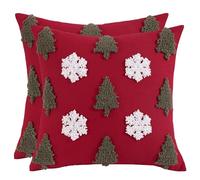 Tosleo Set of 2 Christmas Cushion Cover Cotton Linen Christmas Tree and Snowflake Tufted Deco 18 x 18 inch Pillowcase Merry Xmas Winter Decorative for Sofa Bed Chair Living Room Home Xmas Decor