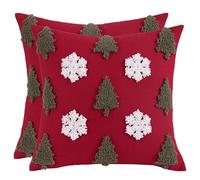 Tosleo Set of 2 Christmas Cushion Cover Cotton Linen Christmas Tree and Snowflake Tufted Deco 20 x 20 inch Pillowcase Merry Xmas Winter Decorative for Sofa Bed Chair Living Room Home Xmas Decor