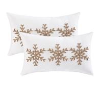 Tosleo Set of 2 Christmas Cushion Covers 30 x 50cm Cording Embroidery Snowflake Velvet Holiday Pillow Case for Sofa Couch Bedroom Xmas Decorations Throw Pillowcase 12x20 In