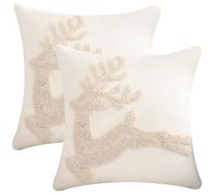 Tosleo Set of 2 Christmas Pillow Covers 18 x 18 inch Beige Christmas Deer Tufted Throw Pillow Covers Christmas Party Decor Winter Holiday Embroidery Cushion Case for Sofa Couch Bed Living Room