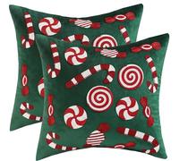 Tosleo Set of 2 Christmas Velvet Cushion Covers Lollipop Green Winter Pillow Covers Decorative 45 x 45 cm Xmas Soft Pillowcase for Sofa Living Room Bedroom Chair Garden Home Holiday Decoration