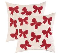 Tosleo Set of 2 Christmas Velvet Cushion Covers Small Red Bow 45 x 45 cm Winter Throw Pillow Covers Gifts Interior Soft Pillowcase for Sofa Living Room Bedroom Chair Garden Party Home
