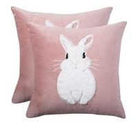 Tosleo Set of 2 Easter Bunny Throw Pillow Cover 18 x 18 Inch White Rabbit Pink Cushion Cover Case Velvet Pillowcases for Women Sofa Couch Garden Patio Home Livingroom Spring Decor(45 x 45 cm)