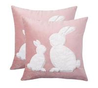 Tosleo Set of 2 Easter Bunny Throw Pillow Cover 18 x 18 Inch White Rabbits Cushion Cover Case Pink Velvet Pillowcases for Women Mother Sofa Couch Garden Patio Home Livingroom Spring Decor(45 x 45 cm)