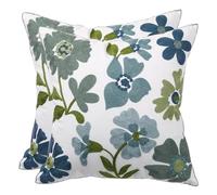 Tosleo Set of 2 Spring Cushion Cover Blue Flowers Floral Pillow Cover 18"x18" Outdoor Decor Home Embroidery Throw Pillow Case Decorate for Farmhouse Garden Livingroom Couch Patio Furniture Sofa
