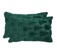 Tosleo Set of 2 Throw Pillow Cover Dark Green Christmas Tree Fur Fuzzy 12 x 20 inch Pillow Case Merry Party Decorations Embroidery Pillowcase Winter Holiday Cushion Case Sofa Bed