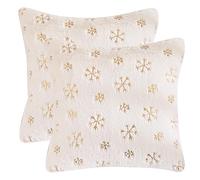 Tosleo Snowflakes Sequin Christmas Pillow Covers 18 x 18 Inch Set of 2 - White Plush Pillowcase for Party Decor, Winter Holiday Soft Cushion Cases