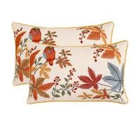 Tosleo Throw Pillow Covers Flower Embroidery 12 x 20 inch Spring Summer Cushion Cover Pillowcase Floral Set of 2 Maple Leaves Bird Decorative for Garden Sofa Living Room Bed Couch Car Gift Home Deco