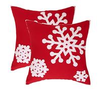 Tosleo White Snowflake Throw Pillow Covers 18 x 18 Inch Set of 2 Christmas Red Decor Embroidery Canvas Cushion Cases Holiday Decor Soft Pillowcases for Couch Sofa Bedroom Car
