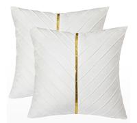 Tosleo White Velvet Throw Pillow Covers 22x22 inch Pack of 2 with Gold Leather Christmas Decorative Couch Pillow Cover Luxury Modern Pillowcases for Living Room Bedroom Sofa Cushion Bed