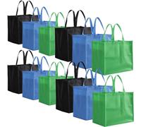 Tosnail 12 Pack Large Reusable Grocery Tote Bag with Handles Durable Foldable Non-Woven Shopping Bags - 3 Colors