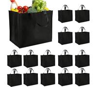Tosnail 15 Pack Large Reusable Grocery Tote Bags with Handles, Foldable Non-Woven Shopping Bags, 33x38x24cm - Black