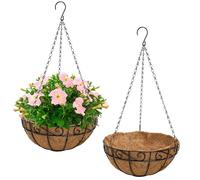 Tosnail 2 Pack 12" Metal Hanging Flower Pots, 12 inch Hanging Planters Plant Basket with Thick Coco Fiber Liners - S Patterns