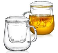 Tosnail 2 Pack 550ml Tea Glass with Infuser, 18oz Tea Mugs with Strainer, Glass Cups for Blooming Tea, Loose Tea Brewing