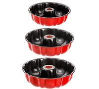 Tosnail 3 Pack Non Stick Fluted Ring Cake Pan, Tube Pan Round Cake Pan Steel Baking Pan Instant Pot Bakeware - 7", 8.5", 9.5", Red