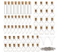 Tosnail 56 Pieces Mini Glass Bottles with 56 Cork Lids, 56 Eye Screws and 2 Small Funnels, Tiny Cork Wishing Bottles, Mini Spell Jars, Small Message Bottle for Wedding, Party, Baby Shower Favors