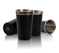 Tosnail 6 Pack 16oz Stainless Steel Pint Cups, 480ml Metal Cups Unbreakable Drinking Glasses Water Tumblers for Kids, Adults Indoor and Outdoor Use - Black