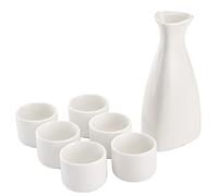 Tosnail 7 Pieces Ceramic Japanese Sake Set, 1 Serving Carafe and 6 Cups - White