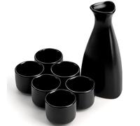 Tosnail 7 Pieces Sake Set Ceramic Japanese Sake Set, 1 Serving Carafe and 6 Cups - Black