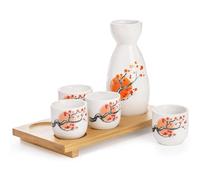 Tosnail Ceramic Japanese Sake Set, 1 Serving Carafe, 4 Sake Cups and 1 Bamboo Tray