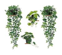 Tosoda 4 Pack Artificial Potted Hanging Plants Indoor Outdoor Artificial Plants in Pots Small Fake Ivy Vines Greenery Faux Trailing Plants for Home Office Shelf Wall Decoration
