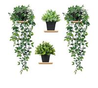 Tosoda 4 Pack Artificial Potted Hanging Plants Indoor Outdoor Artificial Plants in Pots Small Fake Ivy Vines Greenery Faux Trailing Plants for Home Office Shelf Wall Decoration
